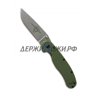 Нож RAT-2 Stone Wash Blade Olive Drab Handle Ontario складной ONT/8881GR