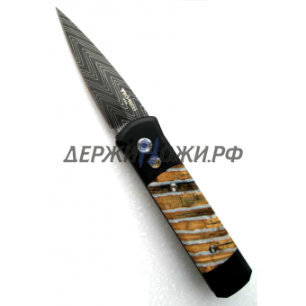 Нож  Pro-Tech Godson Custom 750-MT , D. Thomas "Herringbone" stainless damascus, Mastodon Tooth inlays складной автоматический PR/GSMastDam