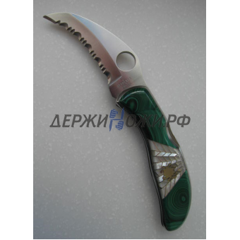 Нож Santa Fe Spyderco Harpy (малахит,перламутр,серебро) складной SF/SPYJ8M